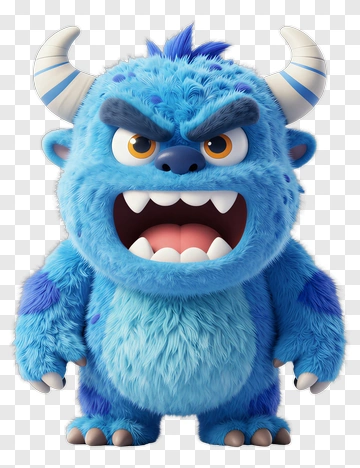 Cartoon Blue Monster With Horns PNG