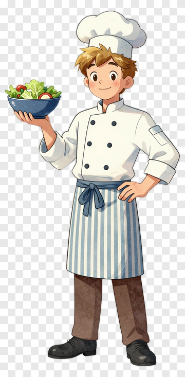 Cartoon Chef Holding A Bowl Of Salad PNG