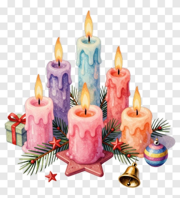 Colorful Candles With Holiday Decorations PNG