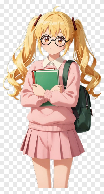 Anime Girl Holding Books PNG