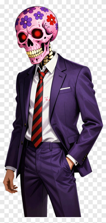 Cartoon Skull In A Purple Suit PNG