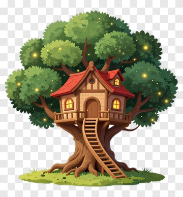 Tree House Surrounded By Lush Greenery PNG