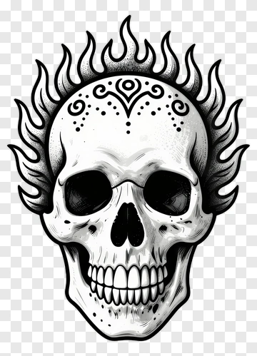 Decorative Skull With Flames PNG