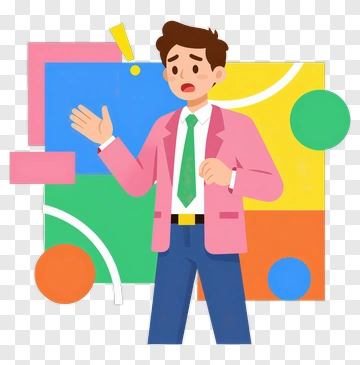 Cartoon Businessman Gesturing In A Colorful Background PNG