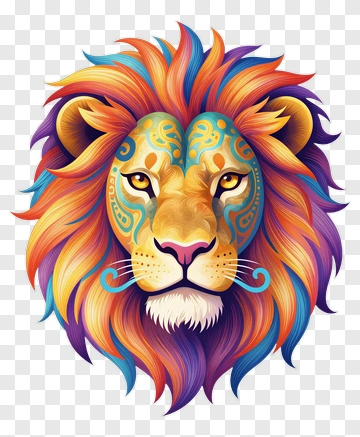Colorful Lion Head With Intricate Patterns PNG