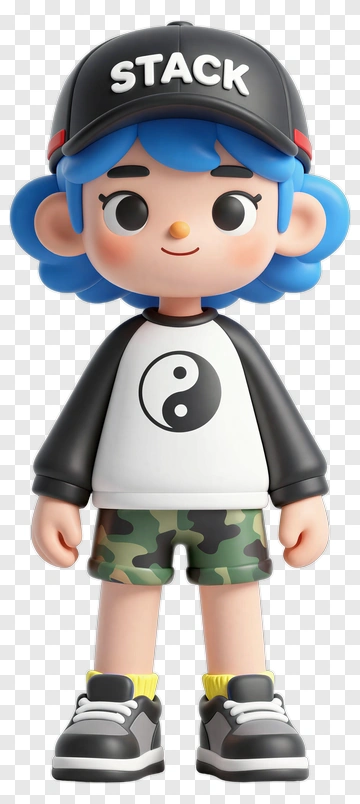 3D Cartoon Character With Blue Hair And Camo Shorts PNG