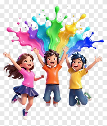 Colorful Kids Jumping With Paint Splashes PNG