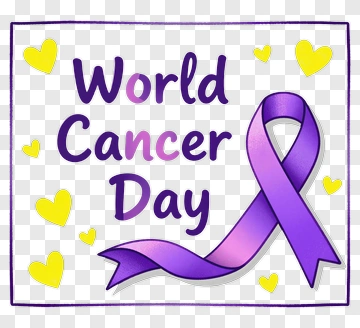 World Cancer Day With Purple Ribbon And Hearts PNG