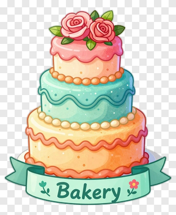 Colorful Bakery Cake With Roses PNG