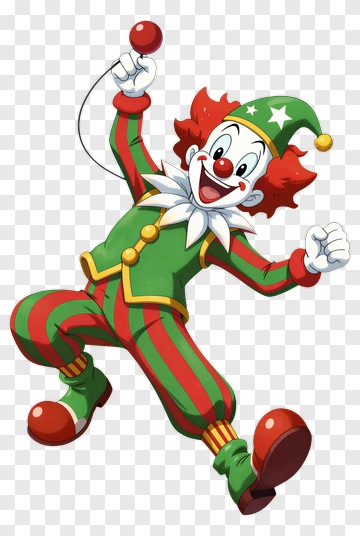 Cartoon Clown Holding A Red Balloon PNG