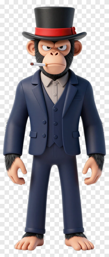 3D Cartoon Monkey In A Suit With A Hat PNG