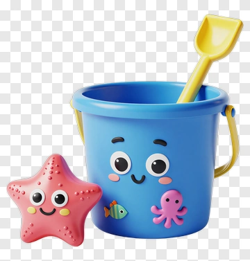 Cartoon Beach Bucket And Starfish PNG