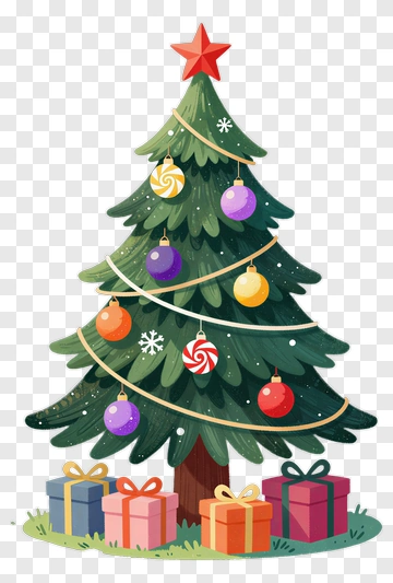 Colorful Christmas Tree With Gifts PNG