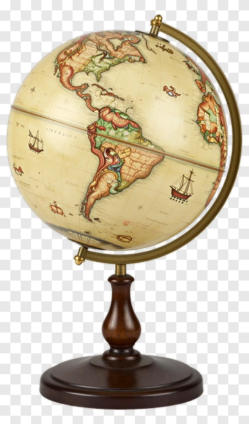 Antique Globe On Wooden Stand PNG