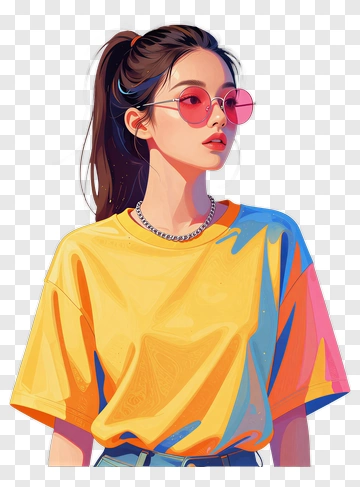 Stylish Young Woman In Sunglasses And Yellow T-Shirt PNG