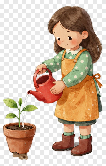 Girl Watering A Plant PNG