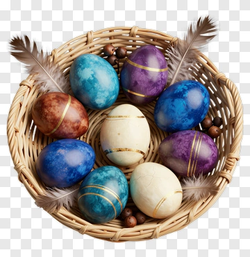 Colorful Easter Eggs In A Basket PNG
