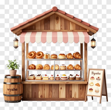 Bakery Stand Displaying Various Pastries PNG
