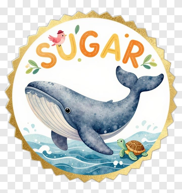 Cartoon Whale Swimming In Water With Sugar Text PNG