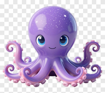 Cartoon Purple Octopus With Big Eyes PNG