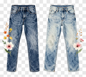 Floral Embellished Denim Jeans PNG