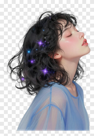 Dreamy Portrait Of A Woman With Starry Hair PNG