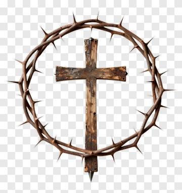 Wooden Cross Surrounded By A Thorn Crown PNG