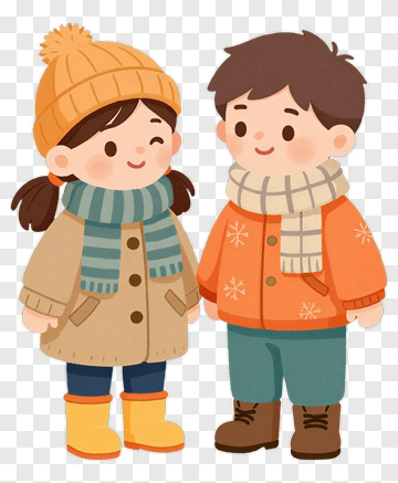 Cartoon Children In Winter Clothing PNG