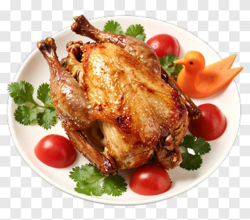 Roasted Chicken With Tomatoes And Garnish PNG