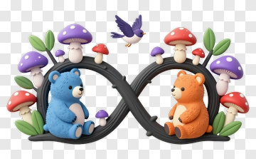 Colorful Bears Sitting On An Infinity Symbol PNG