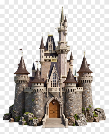 Fantasy Castle With Turrets And Stone Walls PNG