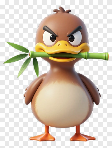 Cartoon Duck Holding Bamboo PNG