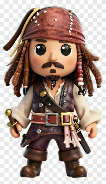 3D Pirate Character With Brown Hat And Sword PNG