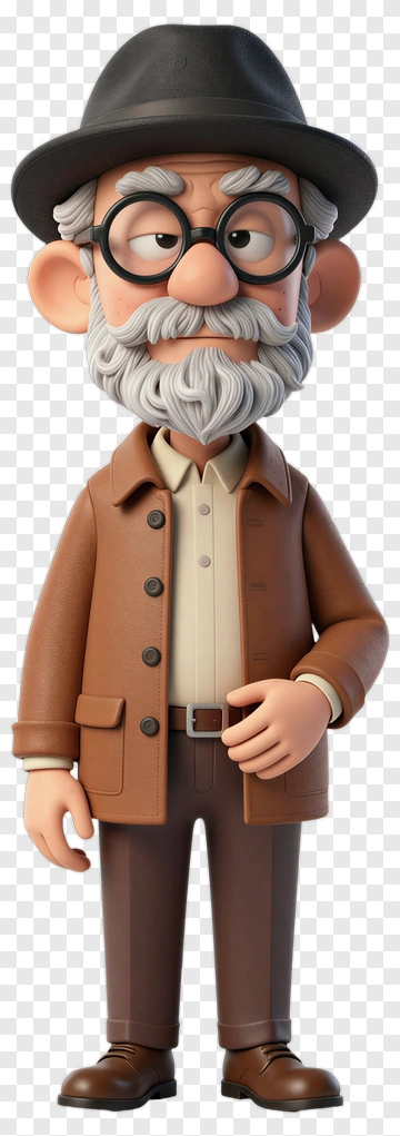 Cartoon Elderly Man In Brown Coat PNG