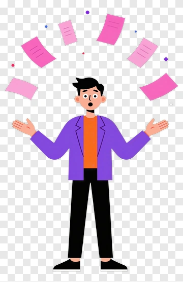 Surprised Man Juggling Papers PNG