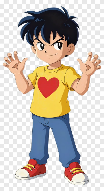 Cartoon Boy With Heart Shirt PNG