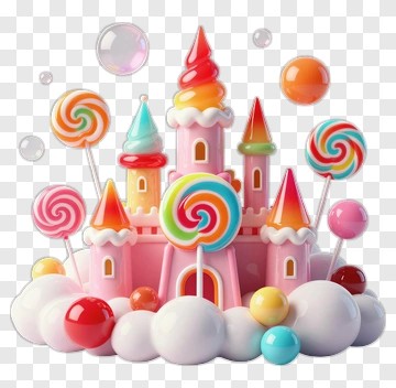 Candy Castle With Colorful Lollipops PNG