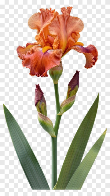Orange Iris Flower With Green Leaves PNG