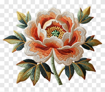 Embroidered Flower With Leaves PNG