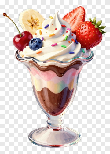 Colorful Ice Cream Sundae With Fruits PNG