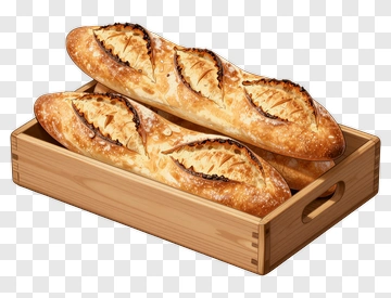 Fresh Baguettes In A Wooden Tray PNG