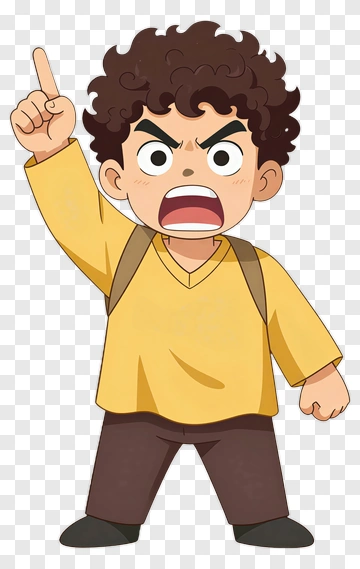 Angry Cartoon Boy Raising Hand PNG