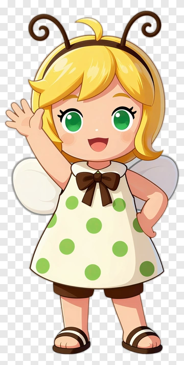 Cartoon Girl With Bee Antennae And Wings PNG