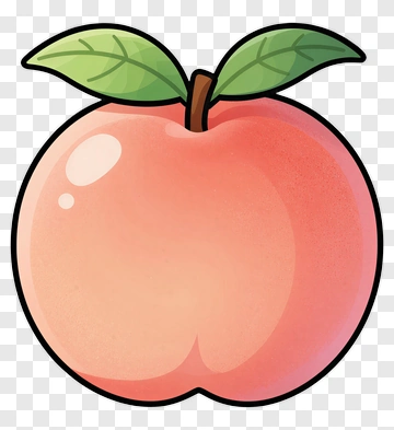 Cartoon Peach With Leaves PNG