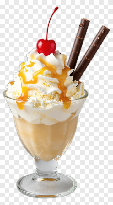 Ice Cream Sundae With Cherry And Chocolate Sticks PNG