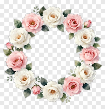 Flower Wreath With Pink And White Roses PNG