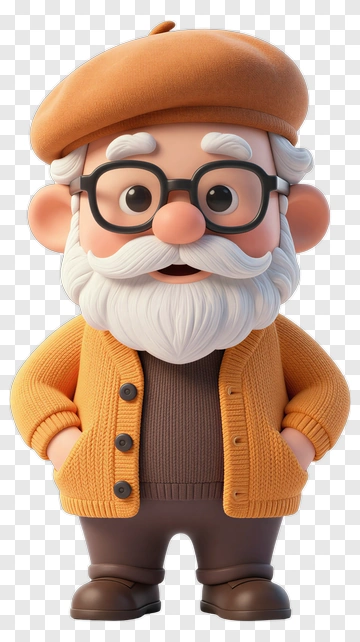 3D Cartoon Grandpa With Glasses PNG