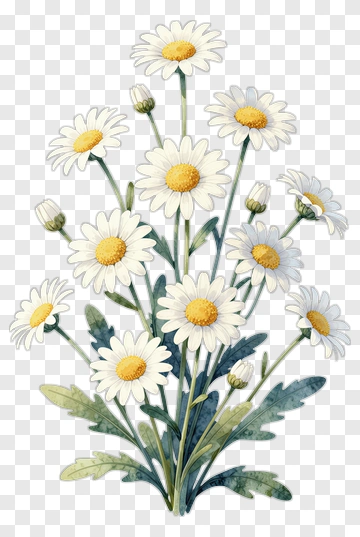 Watercolor Daisy Flower Bouquet PNG