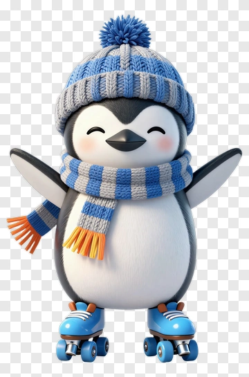 Cartoon Penguin Wearing A Scarf And Skates PNG