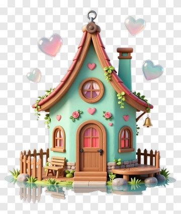 Colorful Cartoon House With Hearts PNG